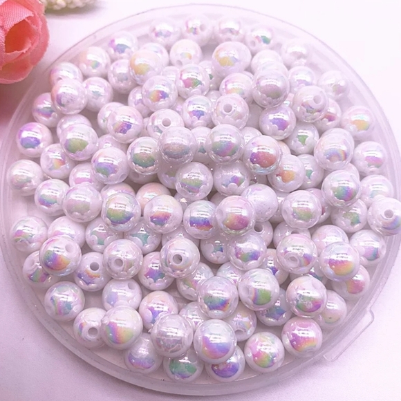 HANDMADE by me bracelet & earring set with floral glass square & acrylic beads. - Picture 4 of 6